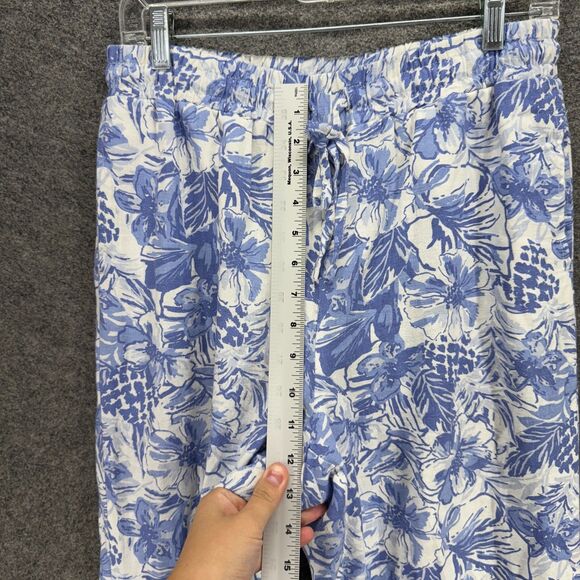 Rafaella Pants Women S Small Blue Floral Drawstring Linen Chino High Rise - Picture 4 of 9